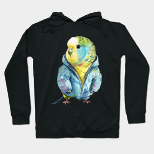 Budgerigar watercolor wearing jacket Hoodie